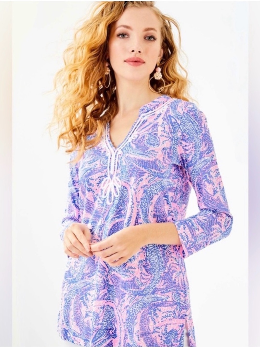 Lilly Pulitzer Kaia Knit Pink and Blue Patterned Tunic Top